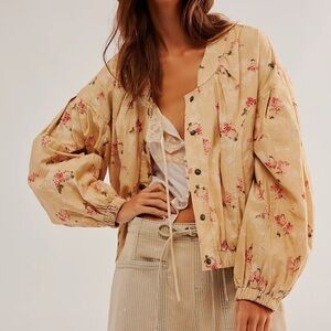 FREE PEOPLE RORY BOMBER IN WARM COMBO FLORAL MEDIUM
